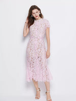 Lace Short Sleeve Mermaid Dress