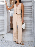 Devine Button Down Lace Detail Vest and Pants Set