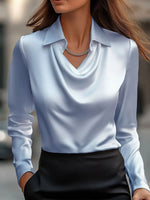 Full Size Long Sleeve Blouse with Collar Plus Size - Ladyez