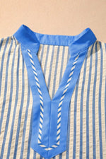 Stripe Color Block Detail V Neck Short Sleeve Blouse