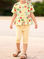 Children's Floral Print Ruffle Hem Top & Capri Leggings Set