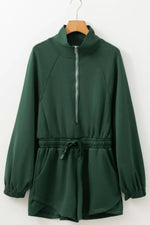 Zip-Up Drawstring Waist Romper