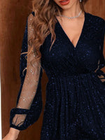 Sparkling Surplice Balloon Sleeve Mini Dress - Ladyez