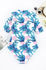 Printed Notched Half Sleeve One-Piece Swimwear - Ladyez