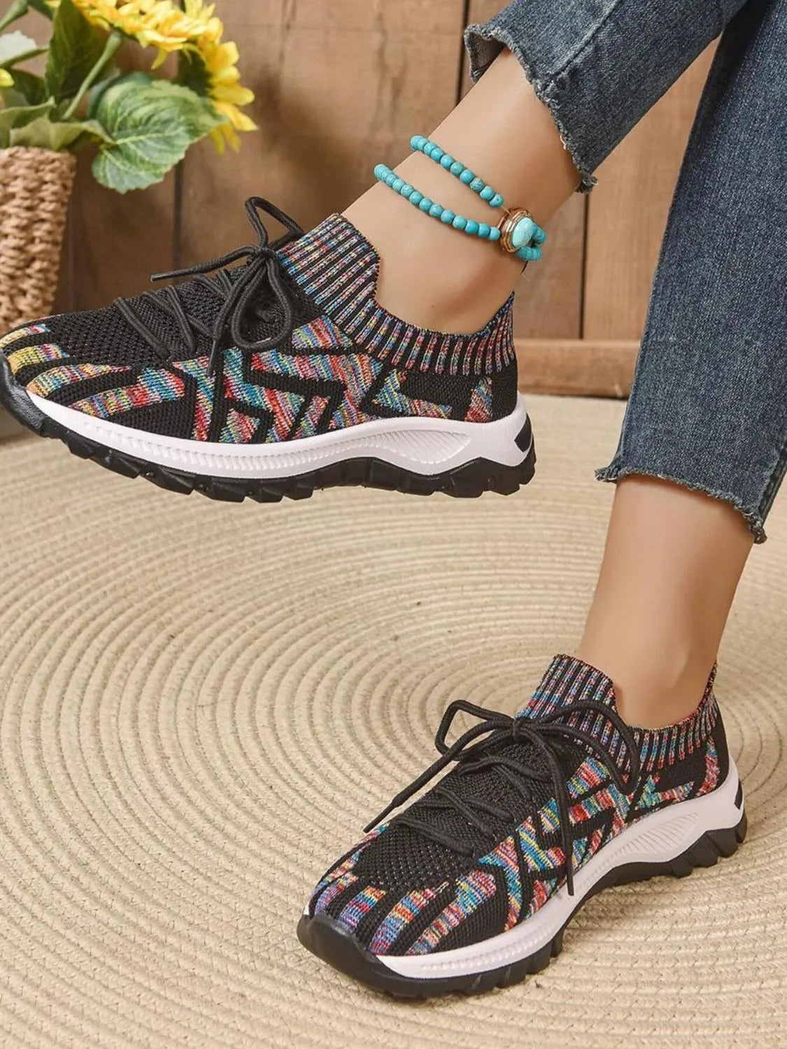 Mesh Knit Lace Up Athletic - Ladyez