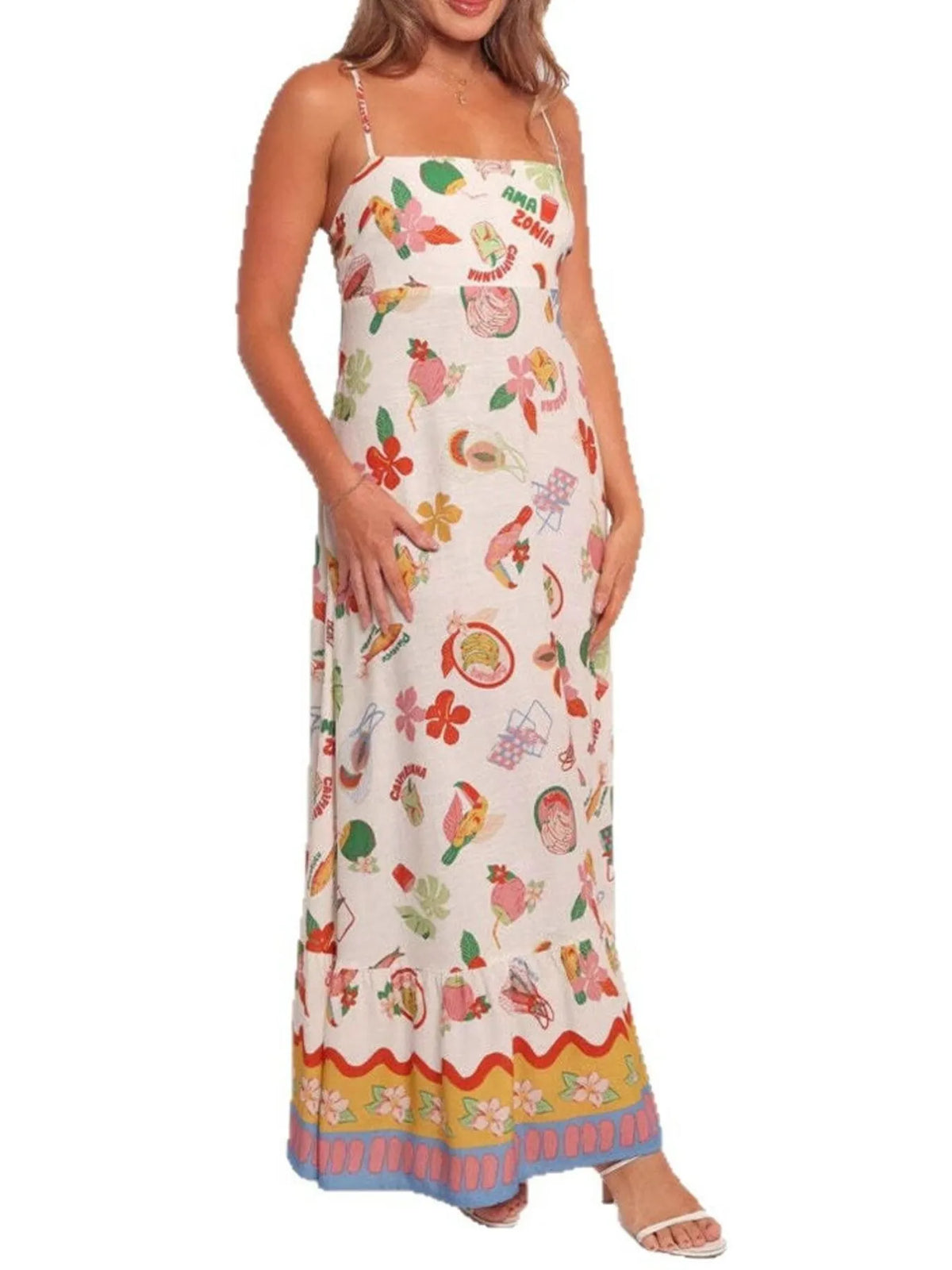 Printed Square Neck Maxi Cami Dress - Ladyez