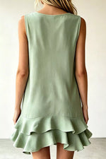 Full Size Sleeveless V-Neck Ruffle Hem Mini Dress Plus Size