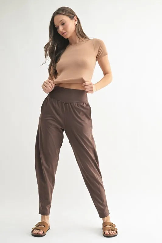 MONO B Flowbarrel High Waist Active Pants - Ladyez