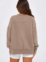 Slit Round Neck Dropped Shoulder Sweatshirt