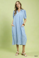 Umgee Gingham Midi Dress with Side Pockets
