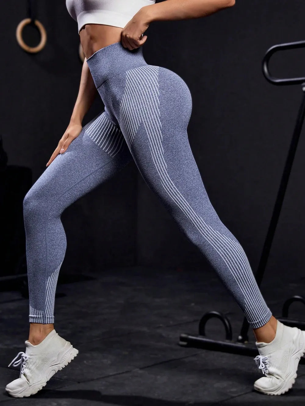 Striped High Waist Active Pants - Ladyez