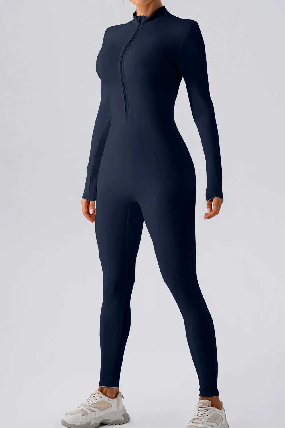 Half Zip Mock Neck Active Jumpsuit - Ladyez