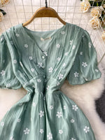 Floral Puff Sleeve A-Line Midi Dress