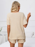 Notched Short Sleeve and Shorts Lounge Set - Ladyez