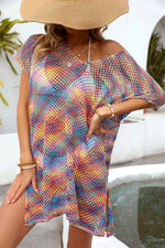 Angel Wings Openwork Contrast Short Sleeve Cover-Up - Ladyez
