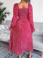 Smocked Square Neck Flounce Sleeve Dress - Ladyez