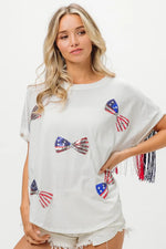 BiBi American Flag Sequin Ribbon T-Shirt