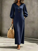 Decorative Button Balloon Sleeve Maxi Dress