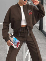 Zip Up Dropped Shoulder Outerwear and Pants Set