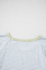 Stripe Floral Insert Sleeves Contrast Round Neck Tee