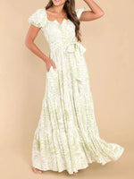 Printed Puff Sleeve Maxi Dress - Ladyez