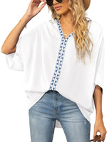 Oversized Contrast V-Neck Half Sleeve Blouse