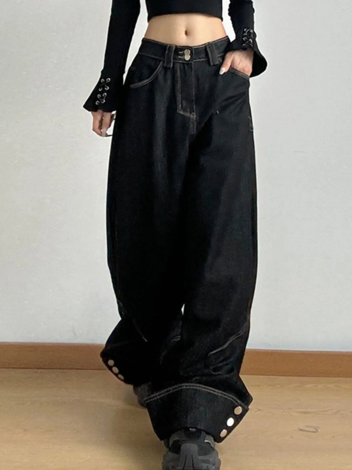 Wash Wide Leg Baggy Jeans - Ladyez
