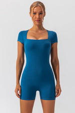 Square Neck Cap Sleeve Active Romper - Ladyez