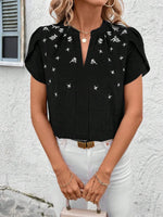 Floral Notched Short Sleeve Blouse