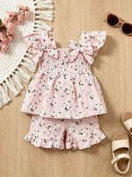 Children's Floral Print Bow Top and Shorts Set