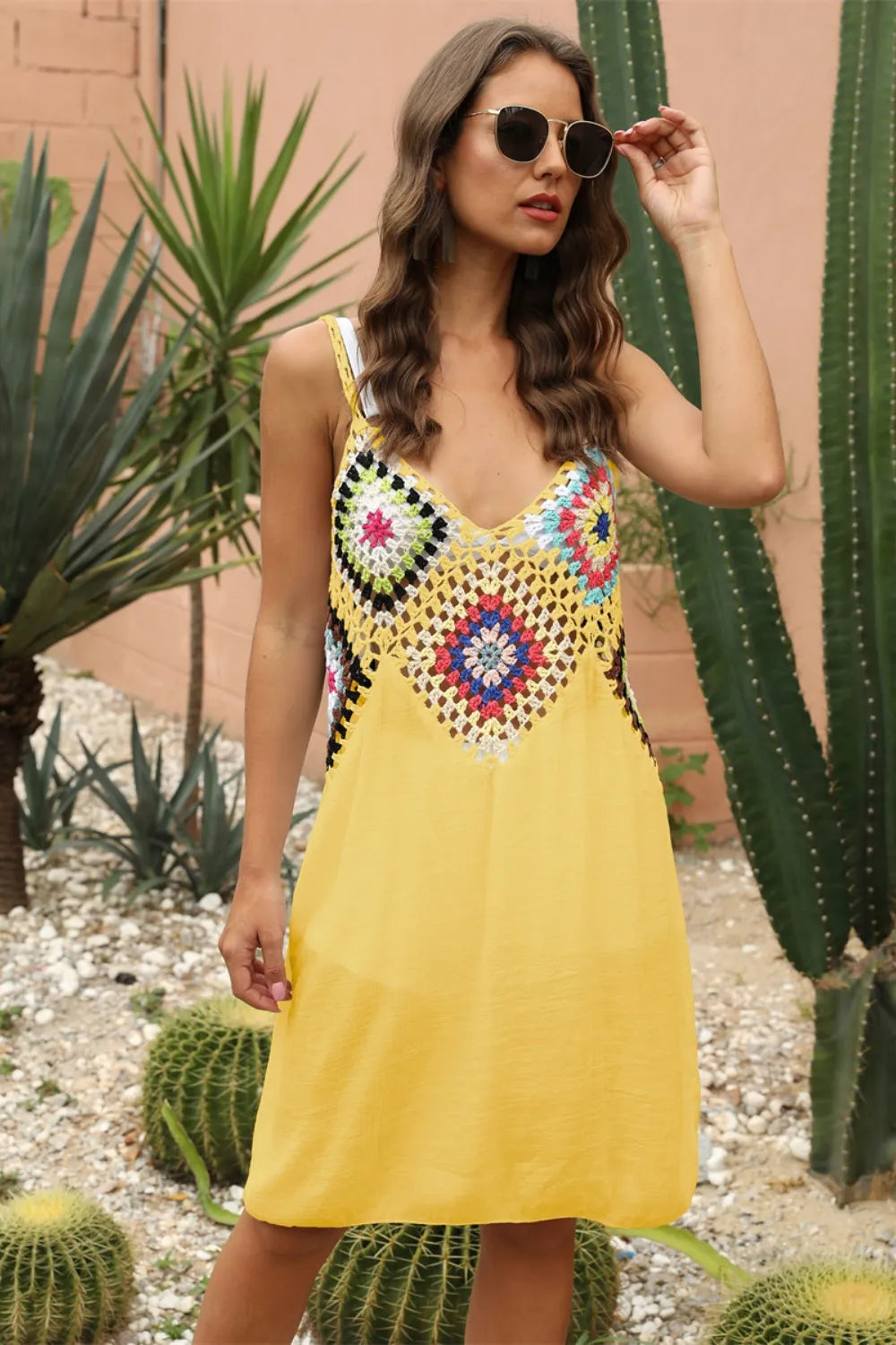 Geometric V-Neck Spaghetti Strap Cover Up Dress - Ladyez