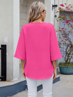 V-Neck Lace Trim Blouse - Ladyez