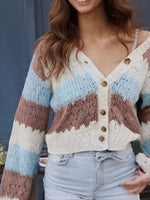 Color Block Button Up Cardigan