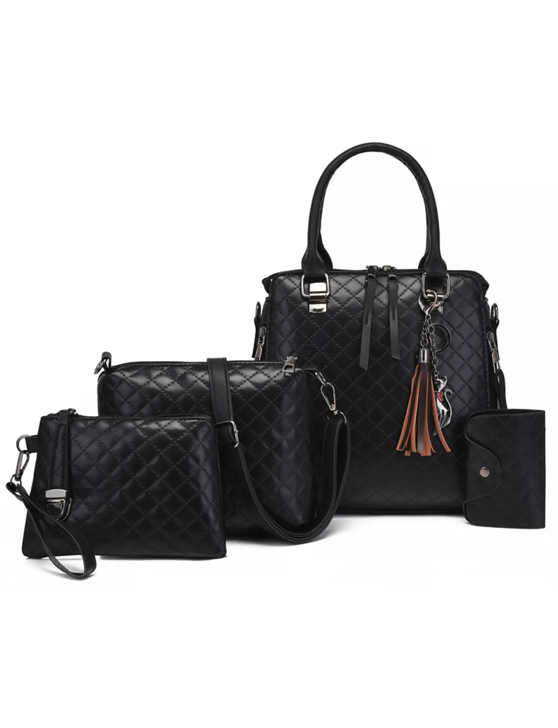 4-Piece PU Leather Bag Set with Tassel Detail - Ladyez