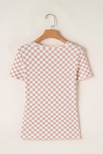 Checkered Ribbed Slim Fit Crew Neck T Shirt
