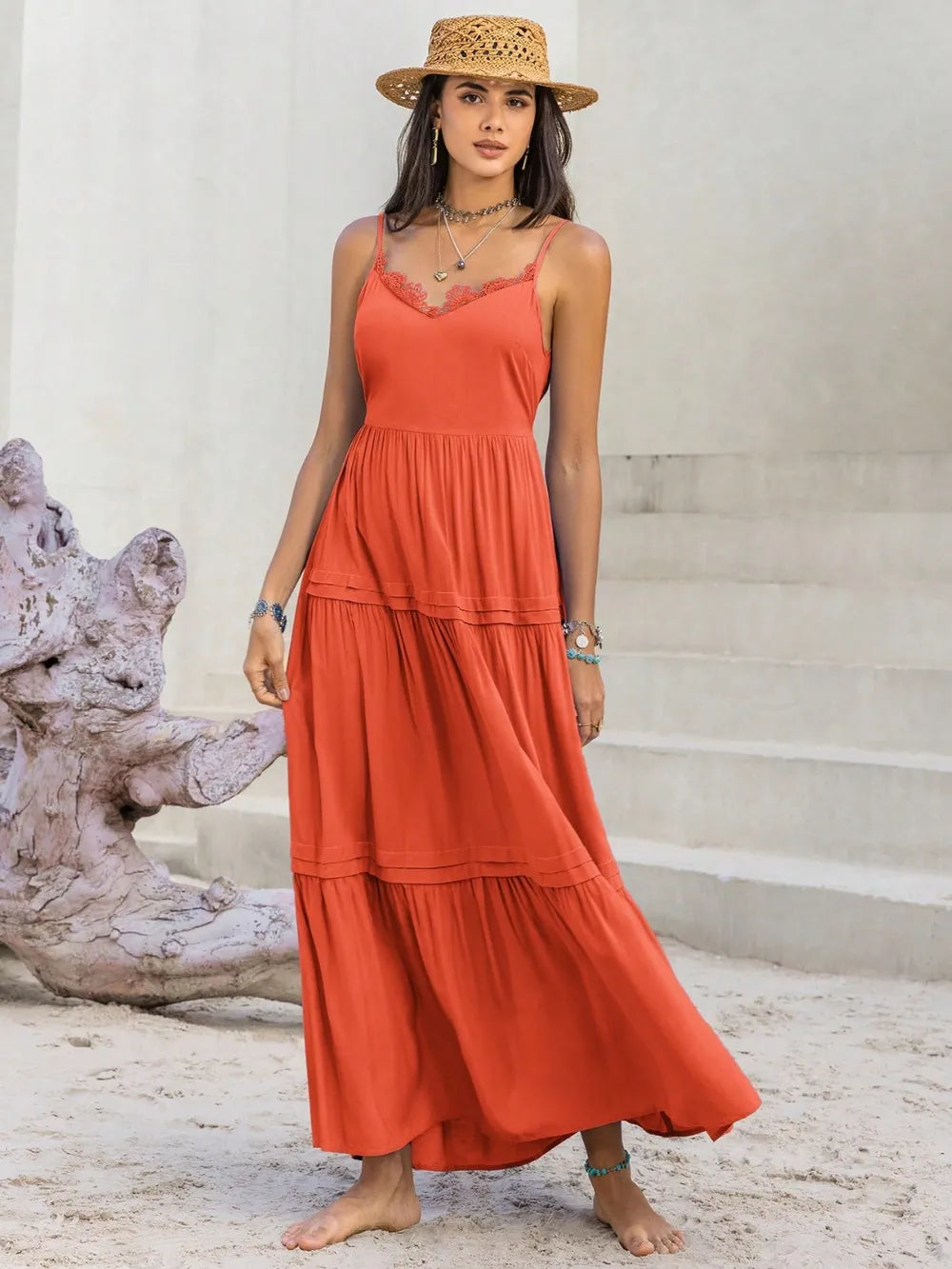 Lace Detail V-Neck Cami Dress - Ladyez