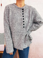 Button-Front Side-Tie Sweater