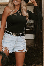 Fringed One-Shoulder Bodysuit - Ladyez