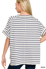Zenana Striped Short Sleeve Hi-low Tee