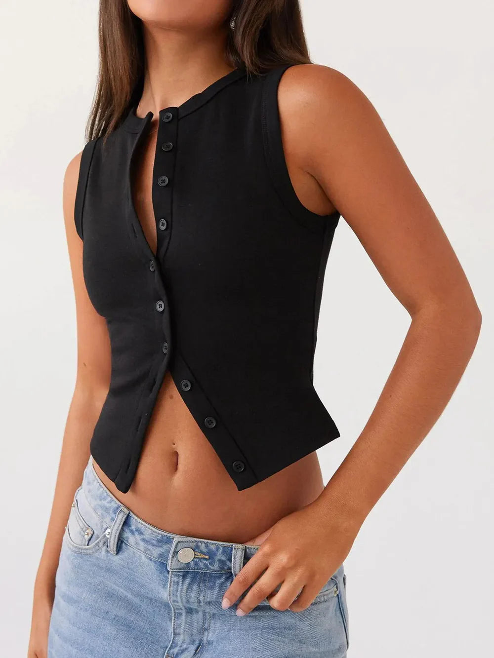 Lovelet Button Up Round Neck Tank
