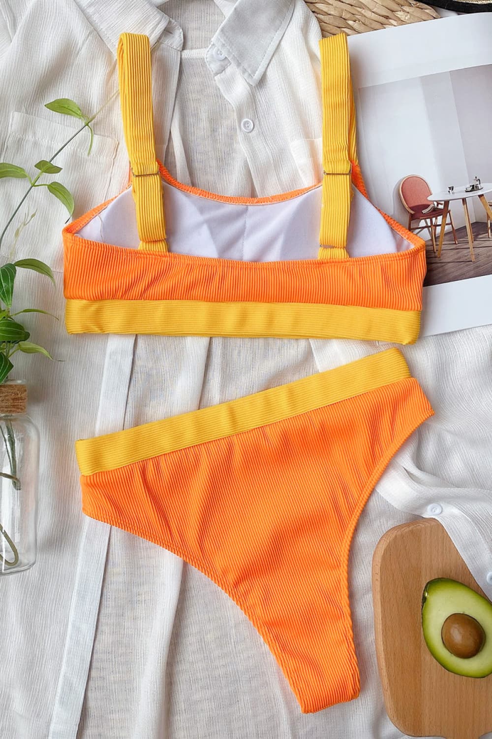 Color Block Scoop Neck Bikini Set - Ladyez