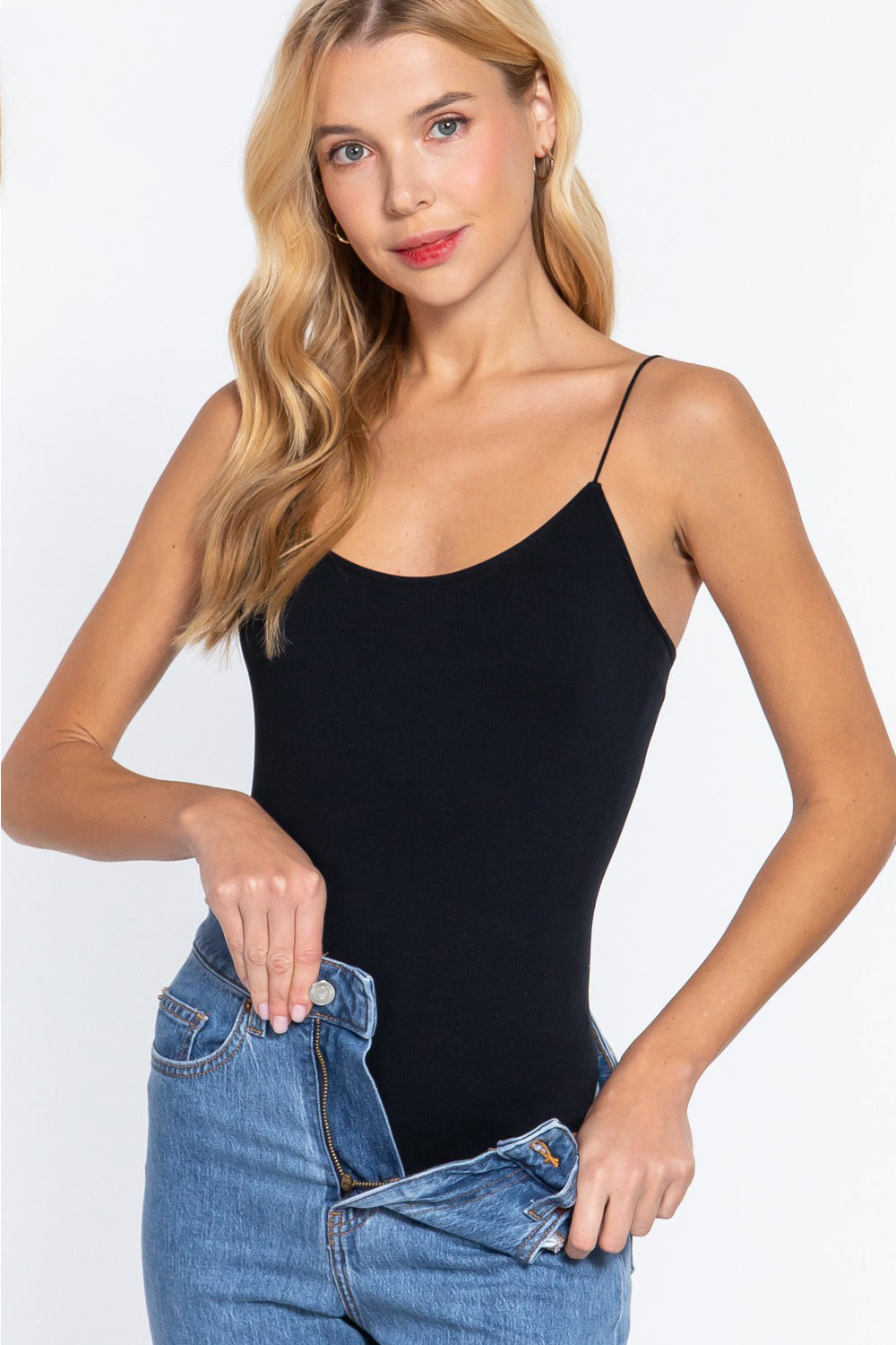 ACTIVE BASIC Ribbed Round Neck Seamless Cami Bodysuit - Ladyez