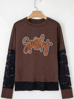 Rhinestone Spooky Graphic Lace Patchwork Long Sleeve T Shirt