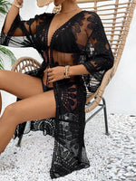 Lace Open Front Longline Cover-Up - Ladyez