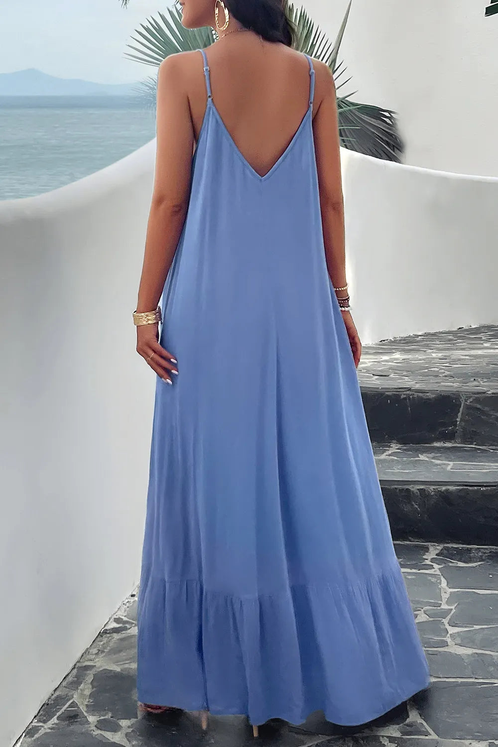 Devine Backless Maxi Cami Dress with Pockets - Ladyez