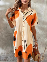 Printed Button-Front Shirt Dress - Ladyez