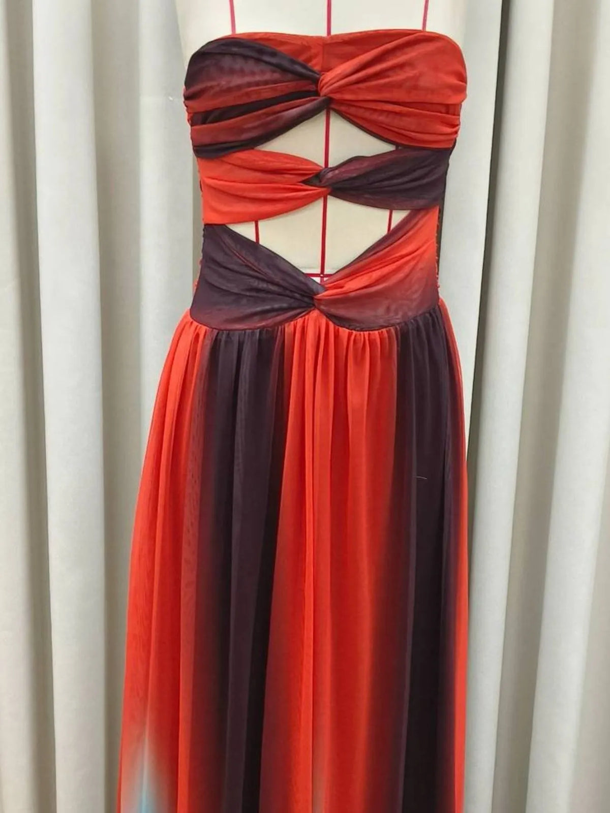 Strapless Cut-Out Rainbow Gradient Maxi Dress - Ladyez