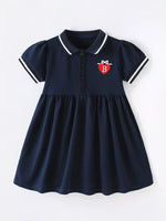 Children's Polo Collar Flared Dress with Heart Embroidery