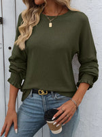 Ribbed Knit Ruffle Cuff T-Shirt