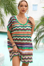 Angel Wings Rainbow Stripe Scalloped V-Neck Cover-Up Dress - Ladyez